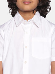 Boys White Cotton Readymade Shirt With Dhoti Set.