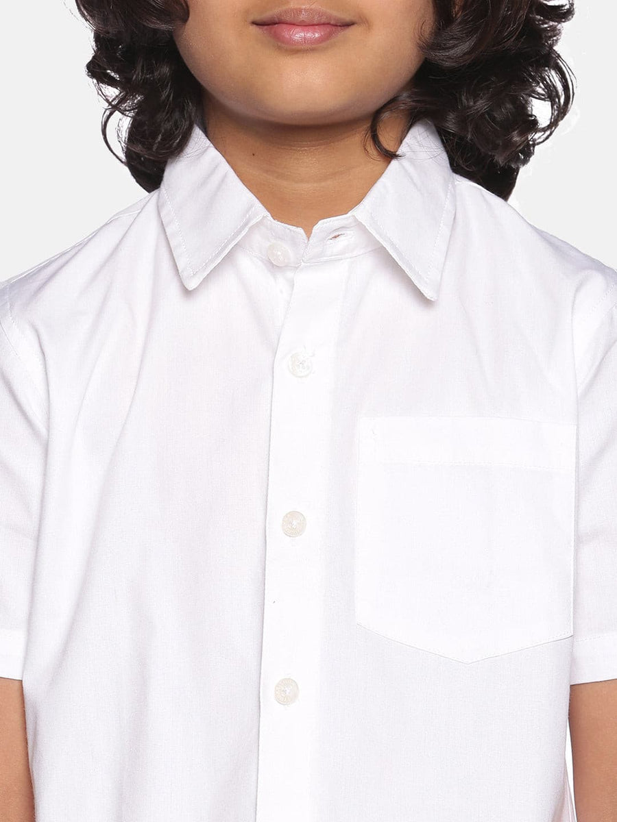 Boys White Cotton Readymade Shirt With Dhoti Set.