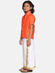 Boys Orange Colour Polyester Shirt.