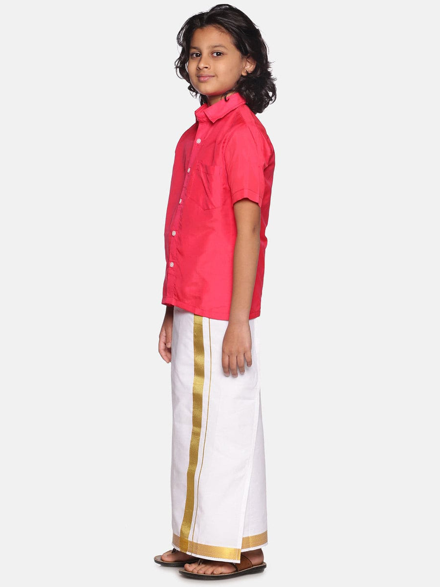 Boys Coral Colour Polyester Shirt.