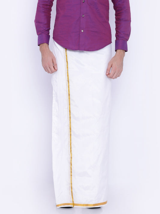 Men Cream Colour Art Silk Readymade Pocket Dhoti