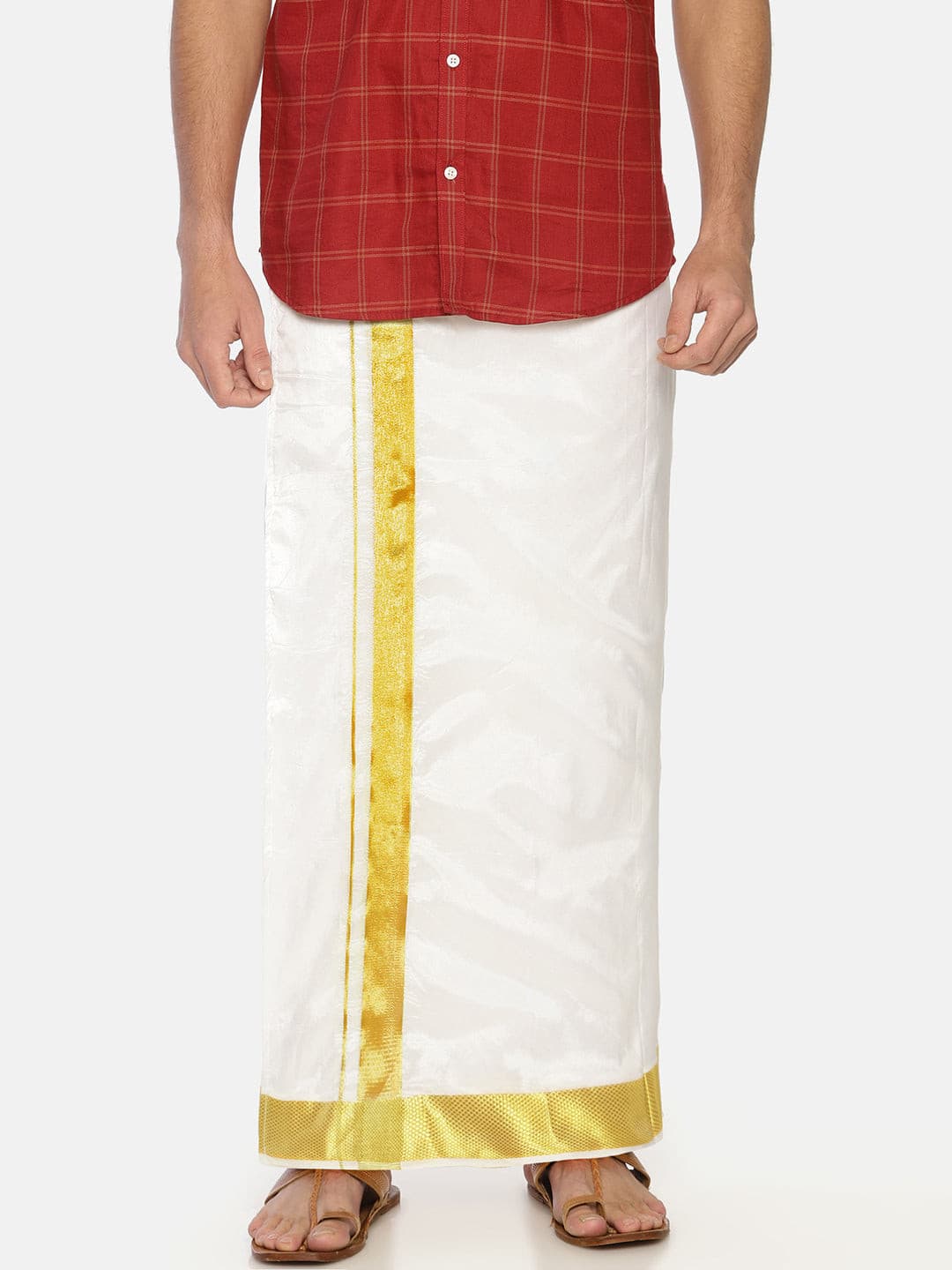 Men White Colour Art Silk Readymade Pocket Dhoti