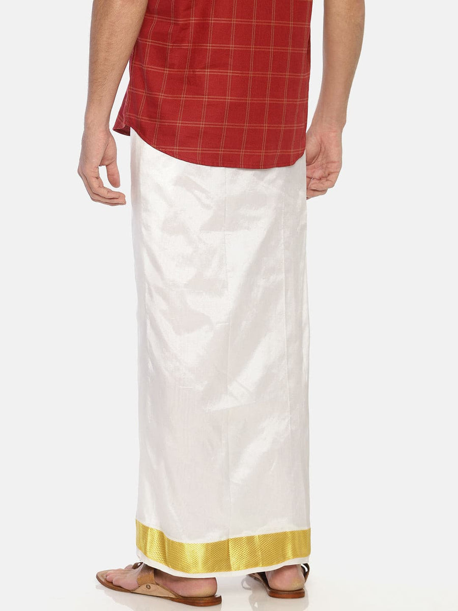 Men White Colour Art Silk Readymade Pocket Dhoti