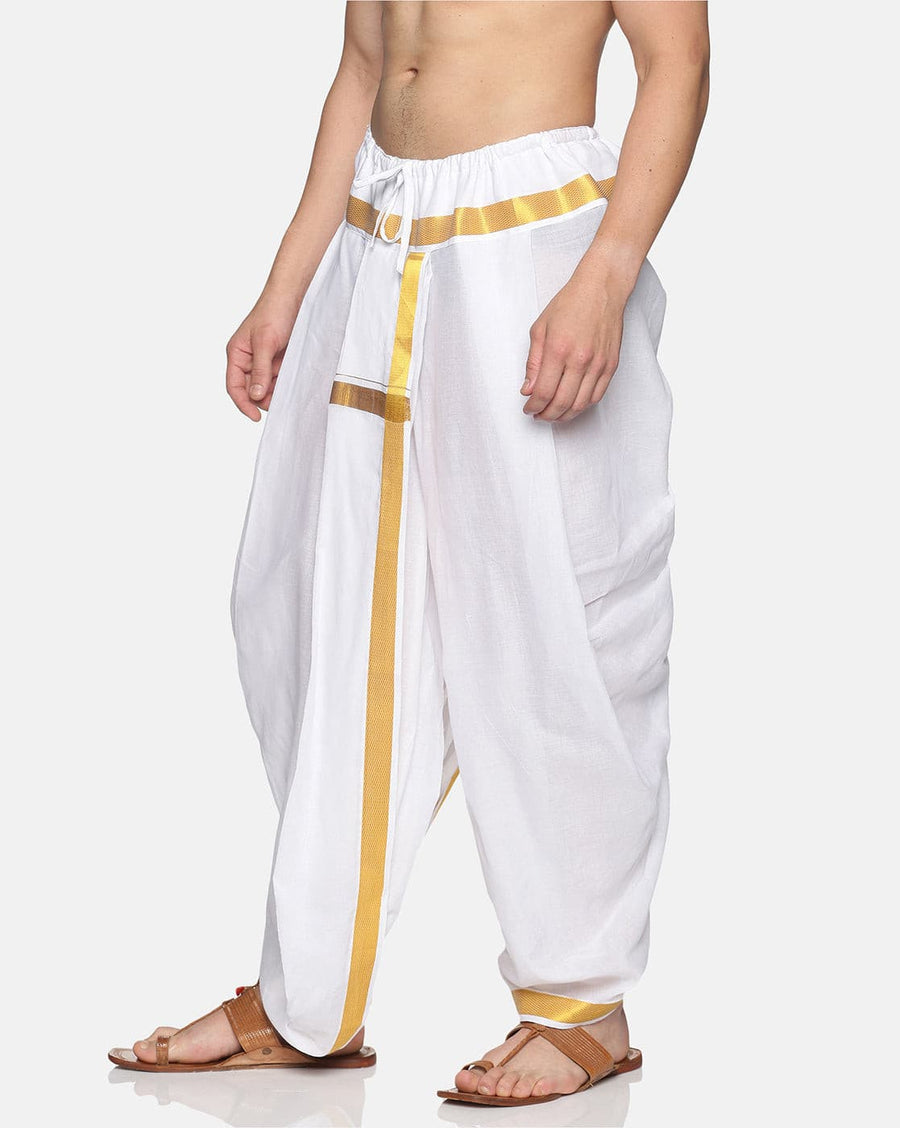 Men White Colour Cotton Dhoti Pant / Panjakejam.