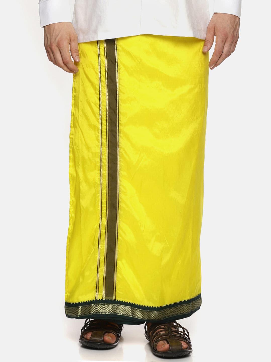 Men Yellow Colour Art Silk Readymade Pocket Dhoti