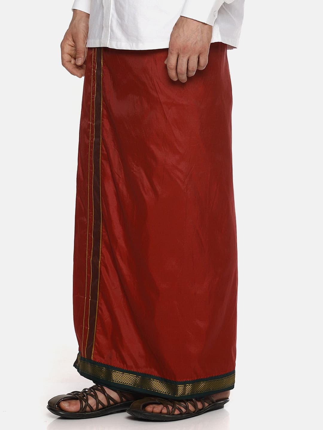 Men Red Colour Art Silk Readymade Pocket Dhoti.