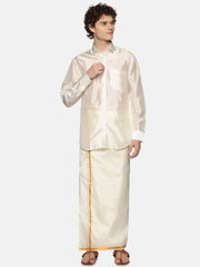 Men Cream Colour Art Silk Readymade Pocket Dhoti