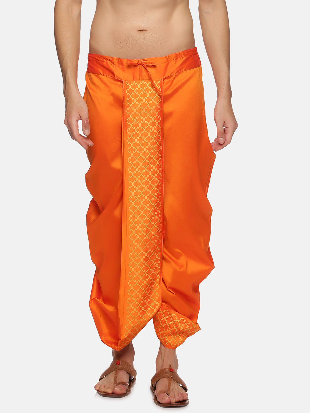 Men Orange Colour Polyester Panjakejam / Dhoti Pant
