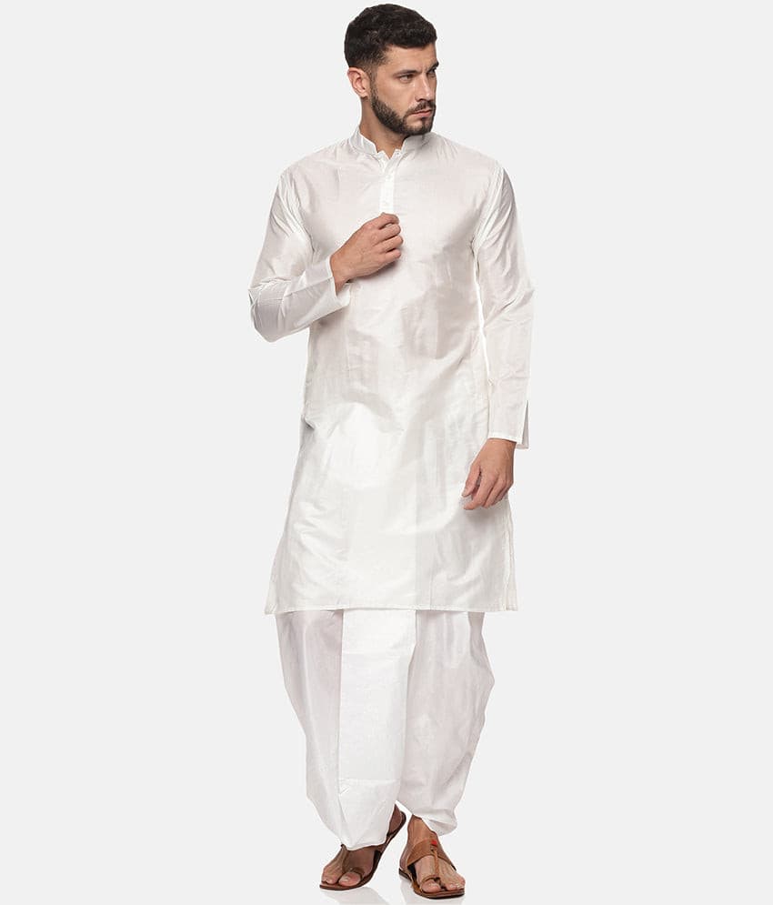 Men White Colour Polyester Viscose Kurta