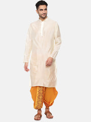 Men Yellow Colour Art Silk Kurta Dhoti Pant Set