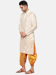 Men Yellow Colour Art Silk Kurta Dhoti Pant Set