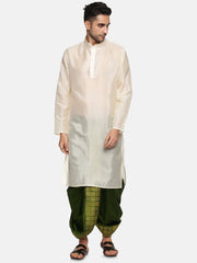 Men Green Colour Art Silk Kurta Dhoti Pant Set