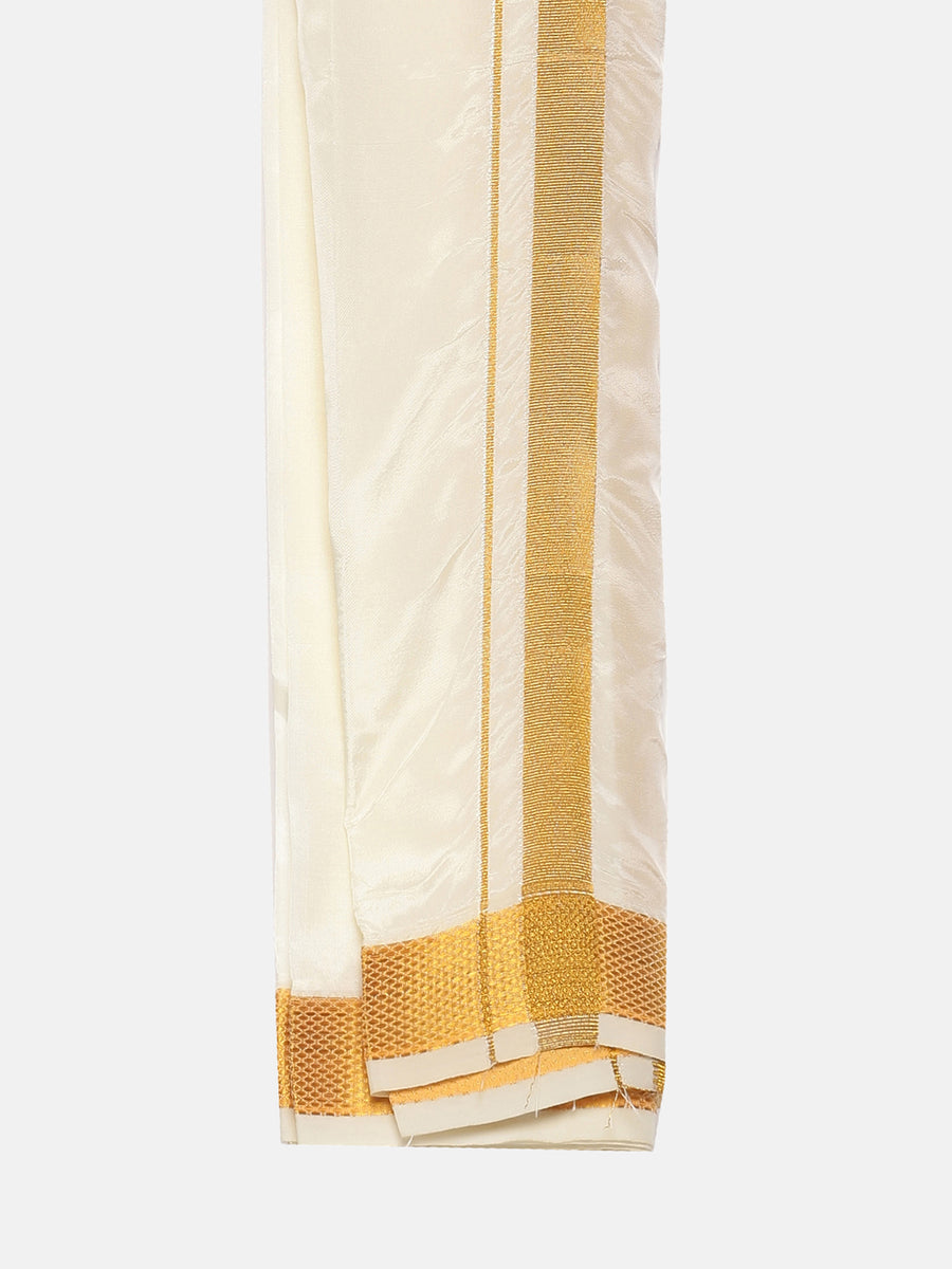 Men Cream Colour Art Silk Kurta Dhoti Pant Set.