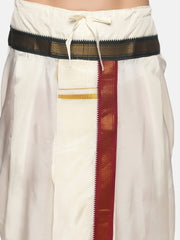 Men Cream Colour Art Silk Kurta Dhoti Pant Set.