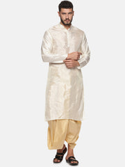 Men Solid Colour Art Silk Kurta Dhoti Pant Set