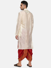 Men Maroon Colour Art Silk Kurta Dhoti Pant Set.