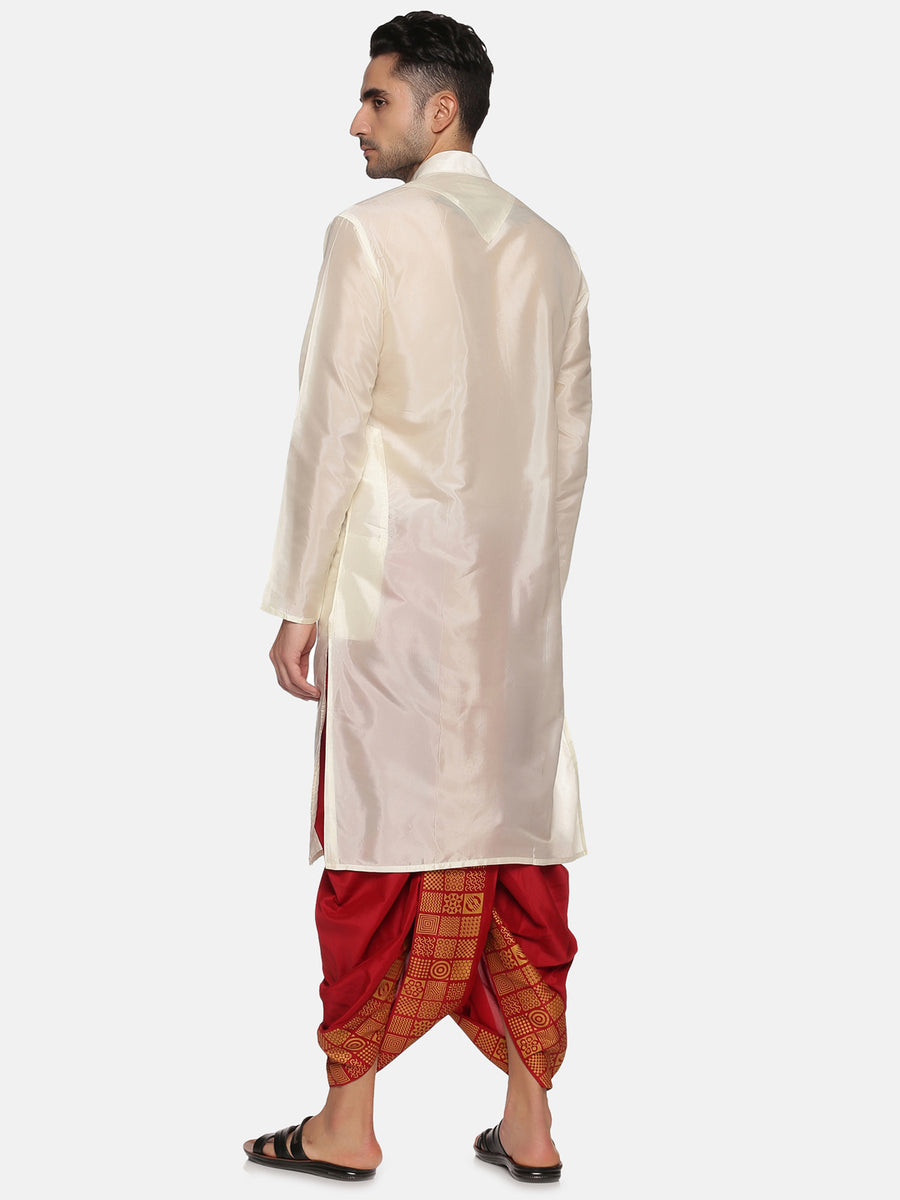 Men Maroon Colour Art Silk Kurta Dhoti Pant Set.