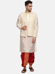 Men Maroon Colour Art Silk Kurta Dhoti Pant Set.