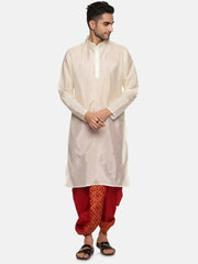 Men Maroon Colour Art Silk Kurta Dhoti Pant Set.