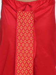 Men Red Colour Art Silk Kurta Dhoti Pant Set.