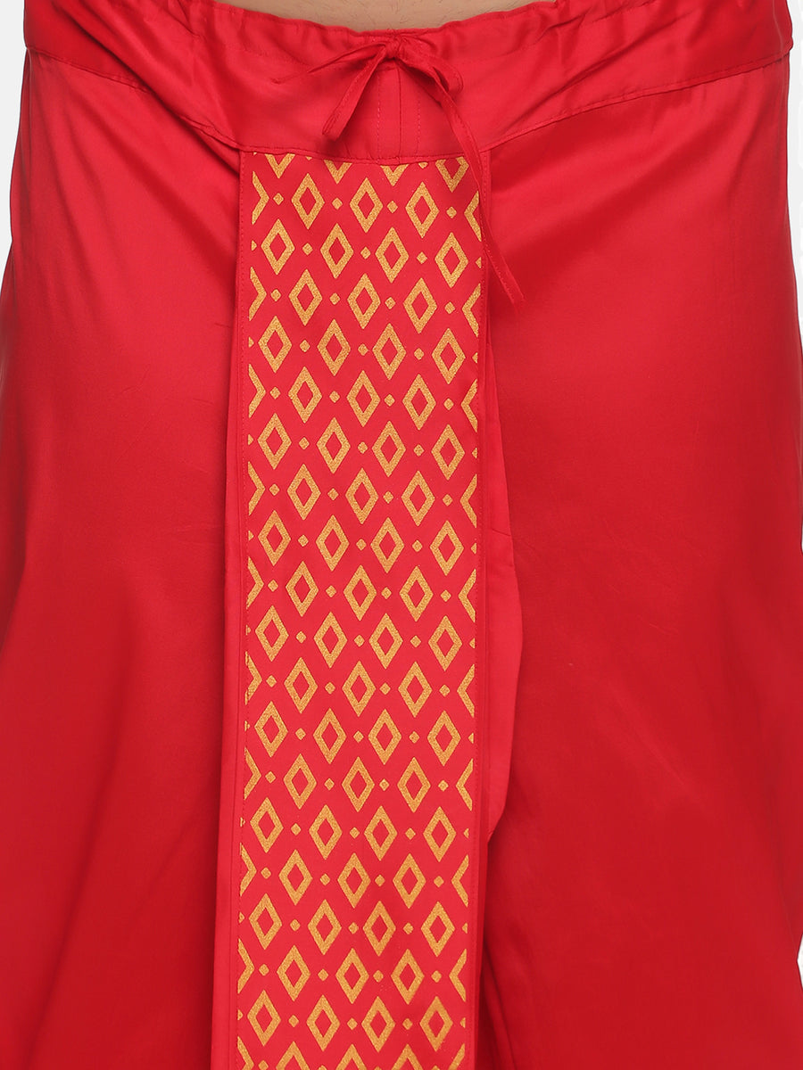 Men Red Colour Art Silk Kurta Dhoti Pant Set.