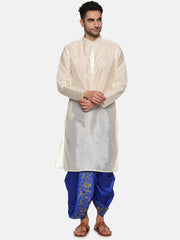 Men Blue Colour Art Silk Kurta Dhoti Pant Set.