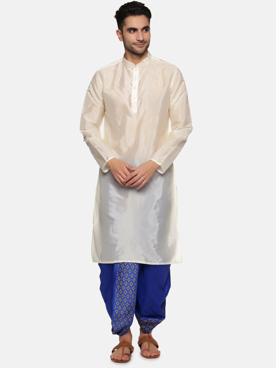 Men Blue Colour Art Silk Kurta Dhoti Pant Set.