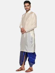 Men Blue Colour Art Silk Kurta Dhoti Pant Set.