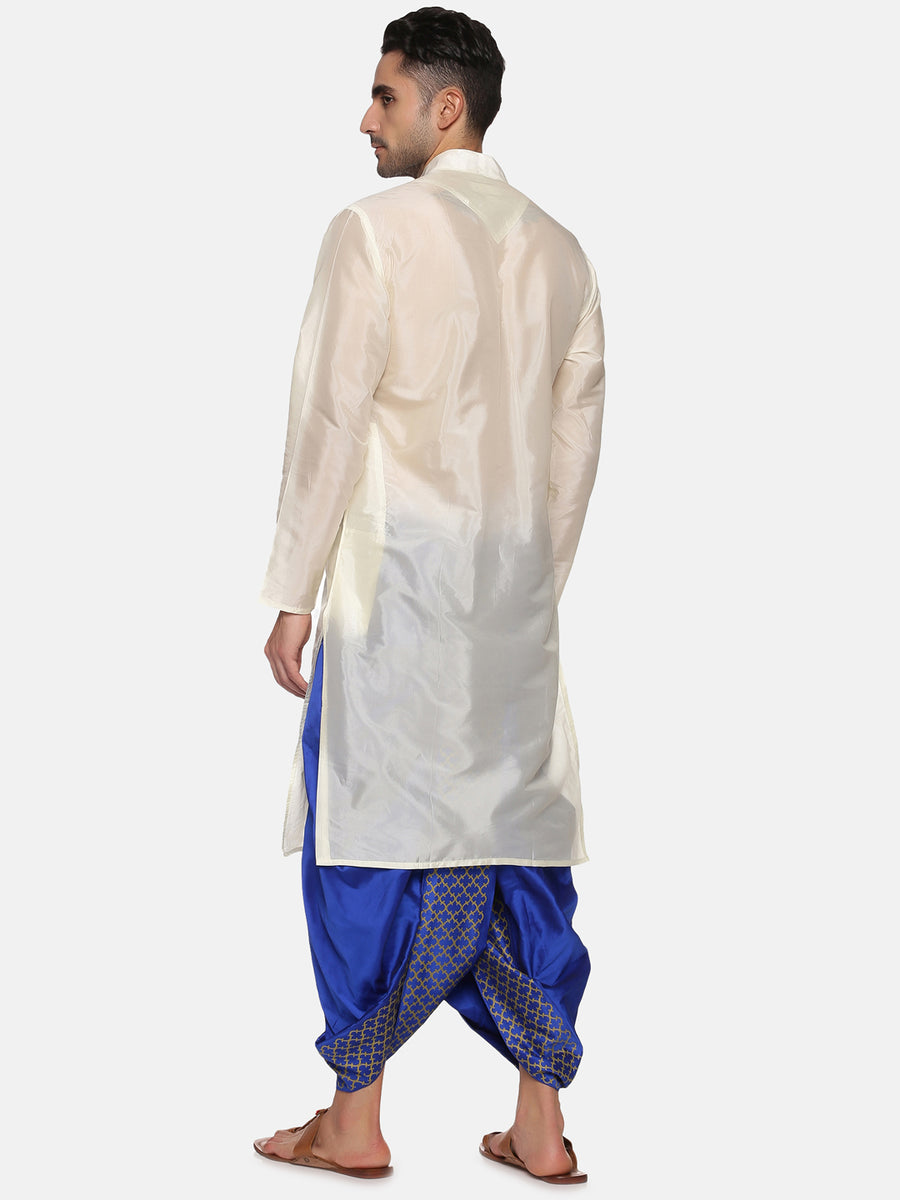 Men Blue Colour Art Silk Kurta Dhoti Pant Set.