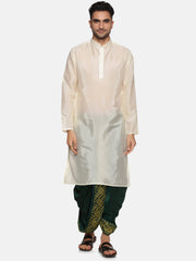 Men Green Colour Art Silk Kurta Dhoti Pant Set.