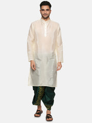 Men Green Colour Art Silk Kurta Dhoti Pant Set