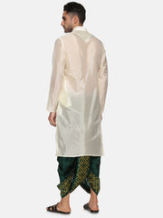 Men Green Colour Art Silk Kurta Dhoti Pant Set.