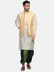 Men Green Colour Art Silk Kurta Dhoti Pant Set.