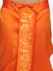 Men Orange Colour Art Silk Kurta Dhoti Pant Set.