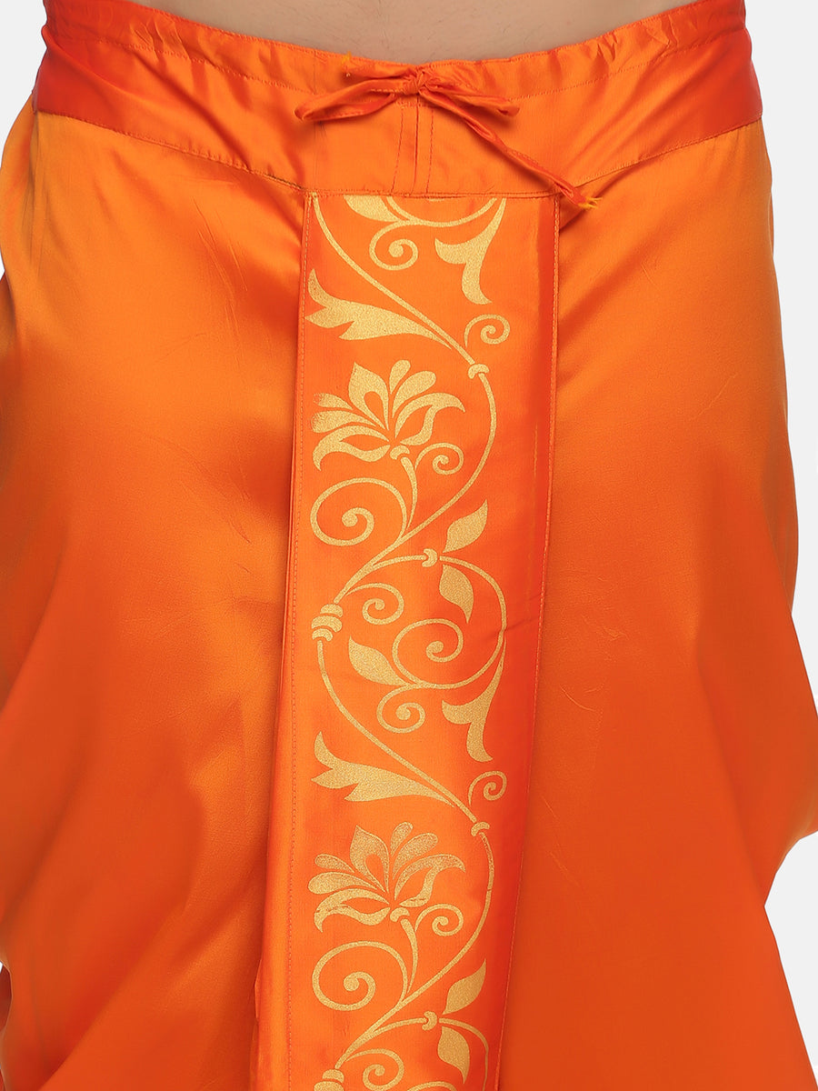 Men Orange Colour Art Silk Kurta Dhoti Pant Set.