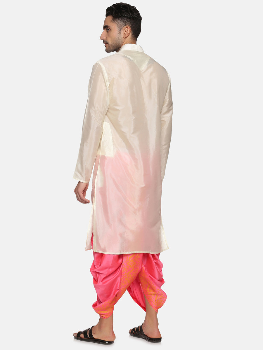 Men Pink Colour Art Silk Kurta Dhoti Pant Set.