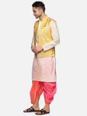 Men Pink Colour Art Silk Kurta Dhoti Pant Set.