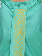 Men Floral Green Colour Art Silk Kurta Dhoti Pant Set.