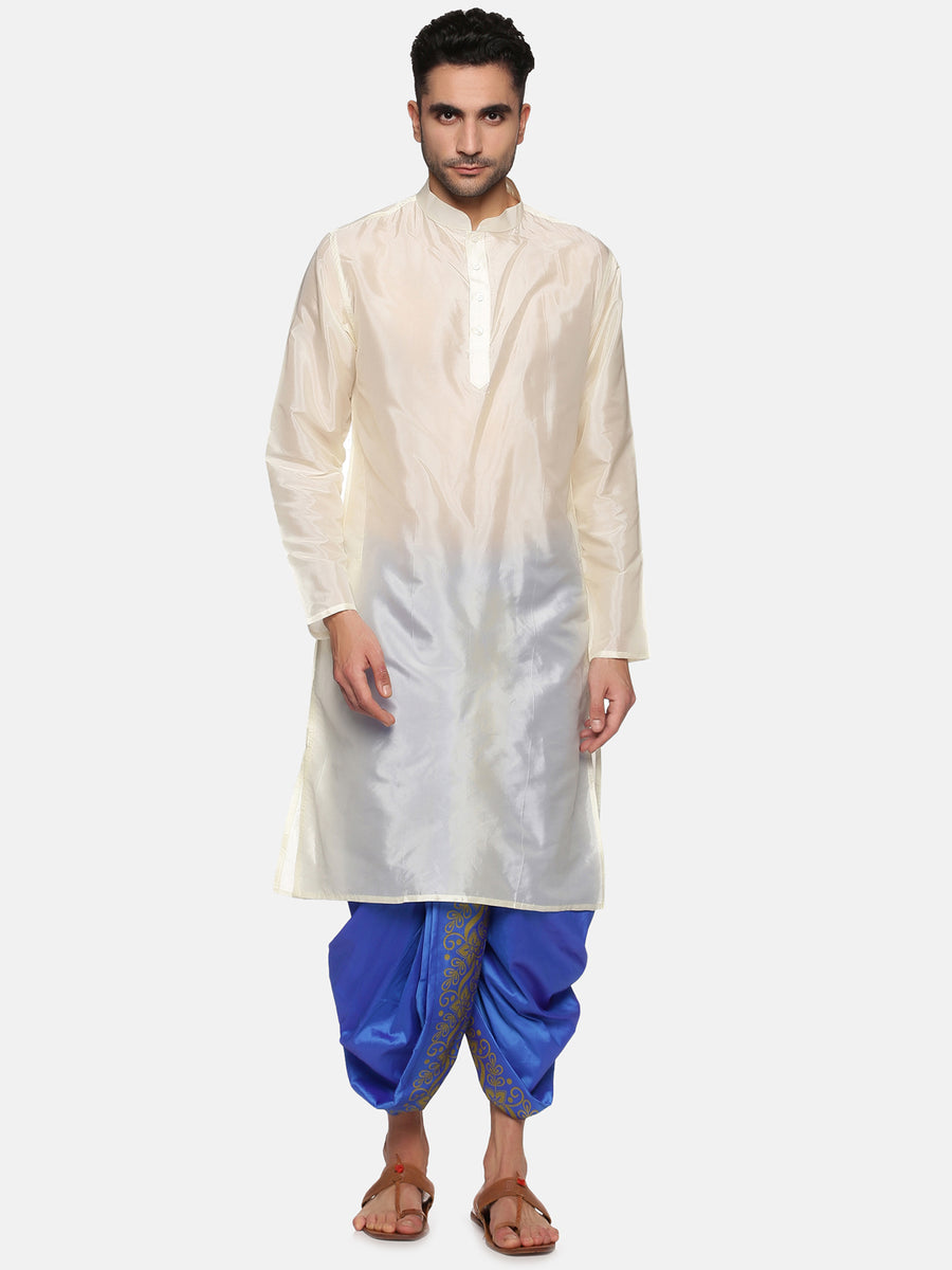 Men Blue Colour Art Silk Kurta Dhoti Pant Set