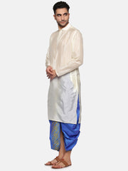 Men Blue Colour Art Silk Kurta Dhoti Pant Set