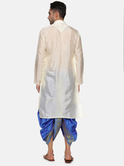 Men Blue Colour Art Silk Kurta Dhoti Pant Set