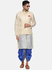 Men Blue Colour Art Silk Kurta Dhoti Pant Set