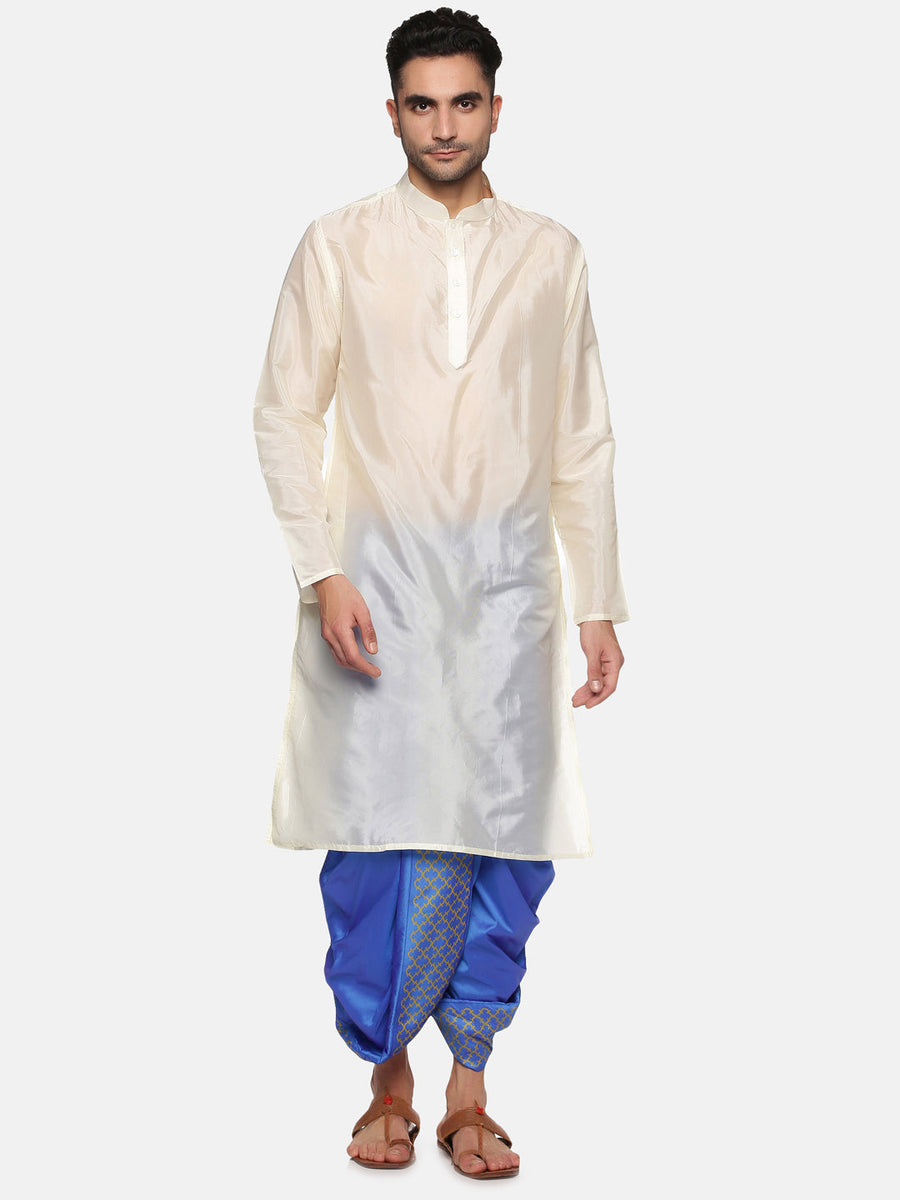 Men Blue Colour Art Silk Kurta Dhoti Pant Set