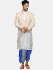 Men Blue Colour Art Silk Kurta Dhoti Pant Set