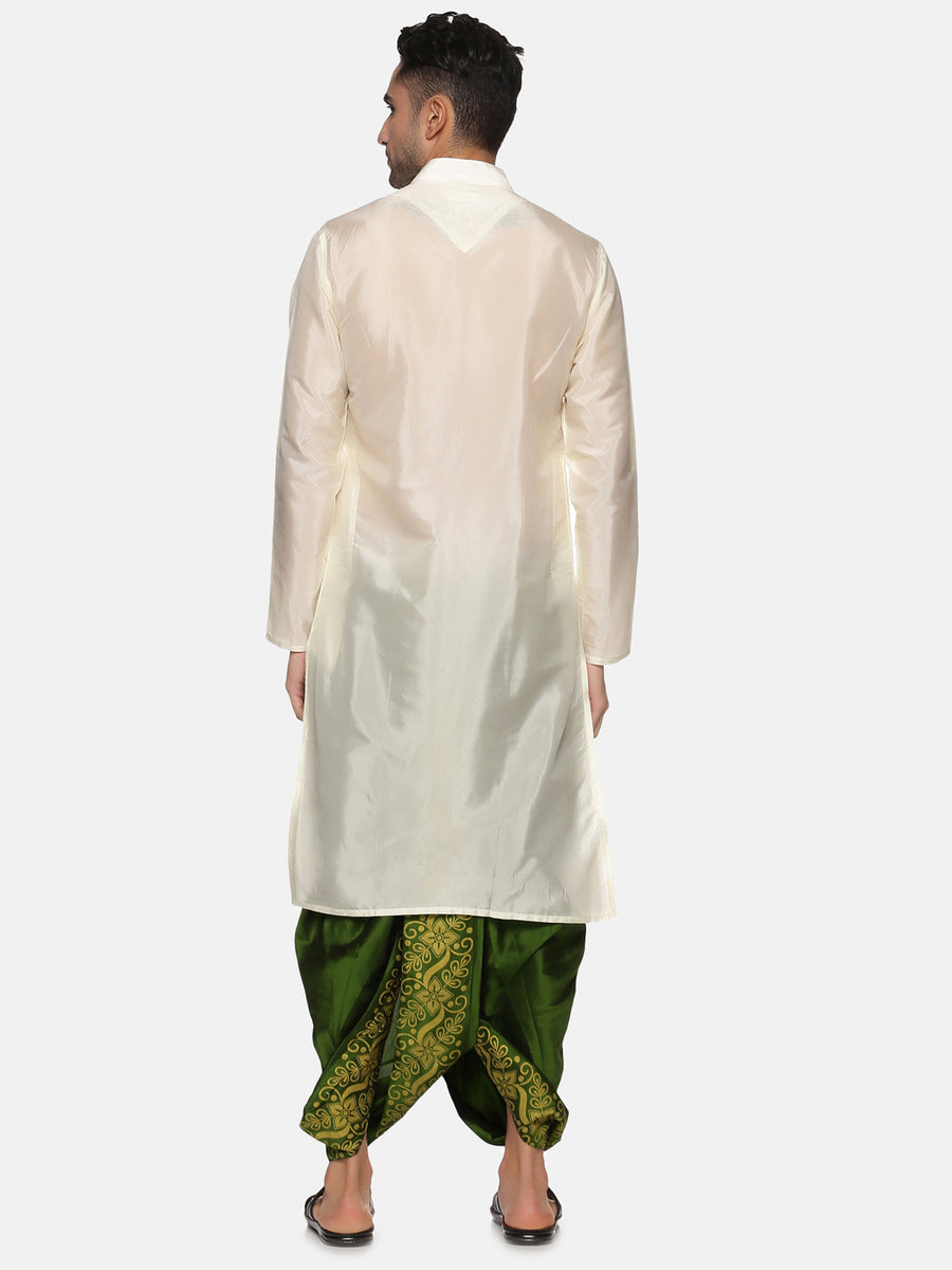 Men Green Colour Art Silk Kurta Dhoti Pant Set