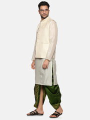 Men Green Colour Art Silk Kurta Dhoti Pant Set