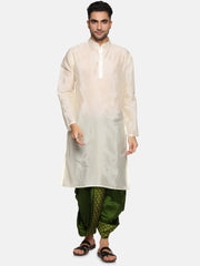 Men Green Colour Art Silk Kurta Dhoti Pant Set