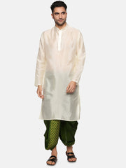 Men Green Colour Art Silk Kurta Dhoti Pant Set