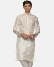 Men Off White Colour Polyester Viscose Kurta