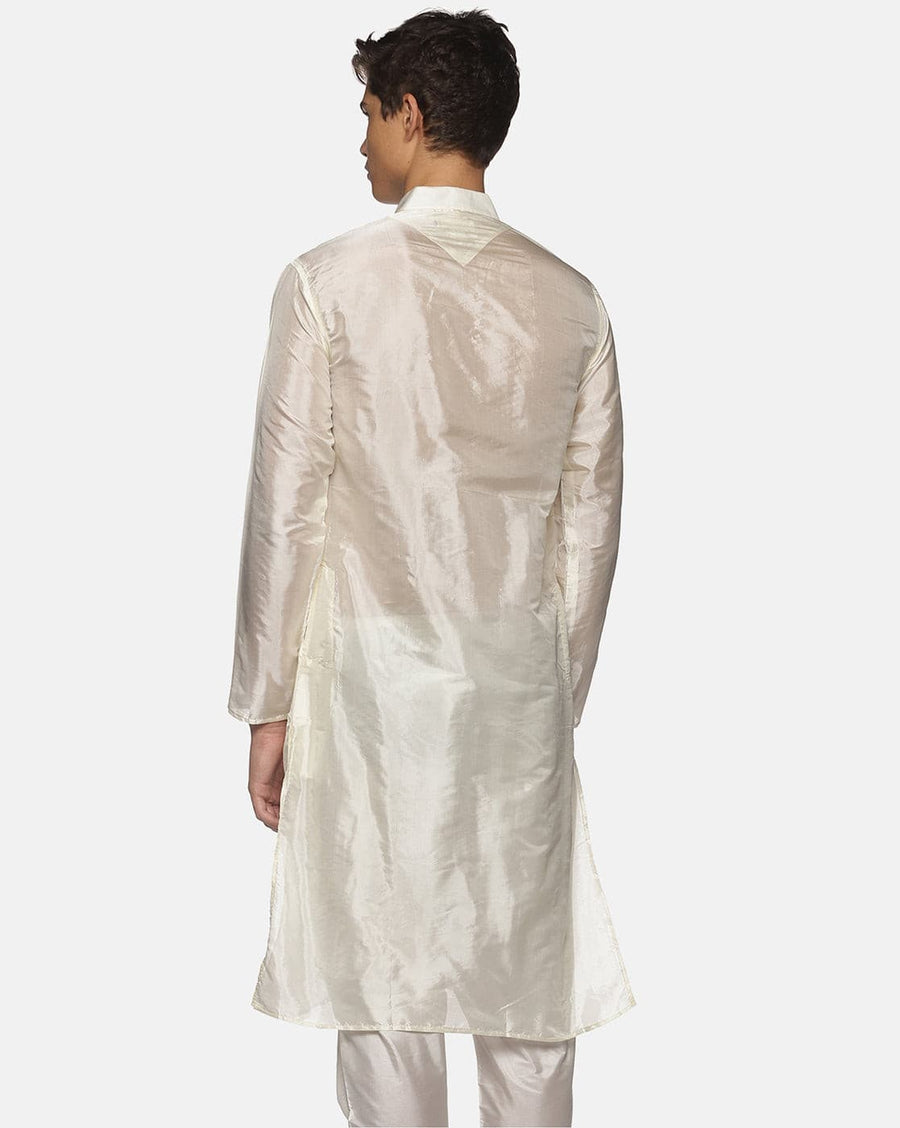 Men Off White Colour Polyester Viscose Kurta